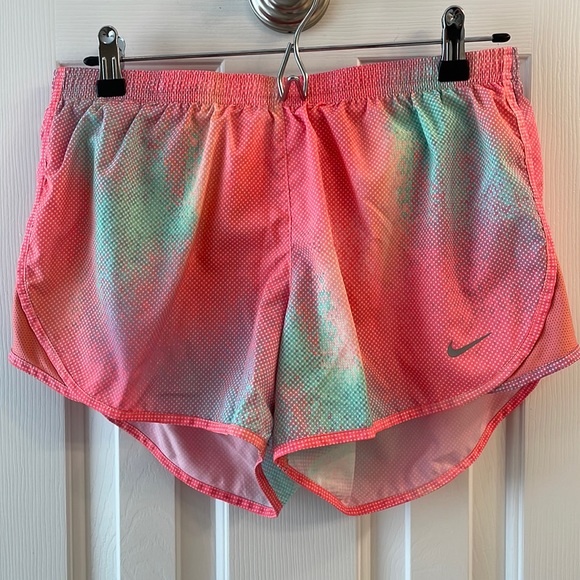 Nike Pants - 2/$10 Nike Dri-fit running shorts Sz M Pink & green patterned with liner